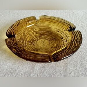 Vintage  Anchor Hocking Soreno Amber Glass Pressed Bark Ashtray in MCM